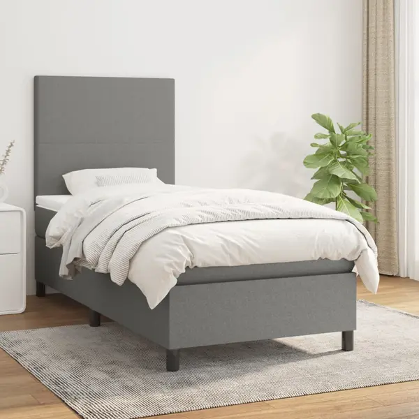Gossi pat box spring cu saltea, gri inchis, 80x200 cm, textil