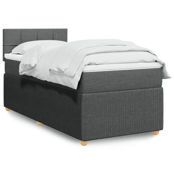Gossi pat box spring cu saltea, gri inchis, 80x200 cm, textil