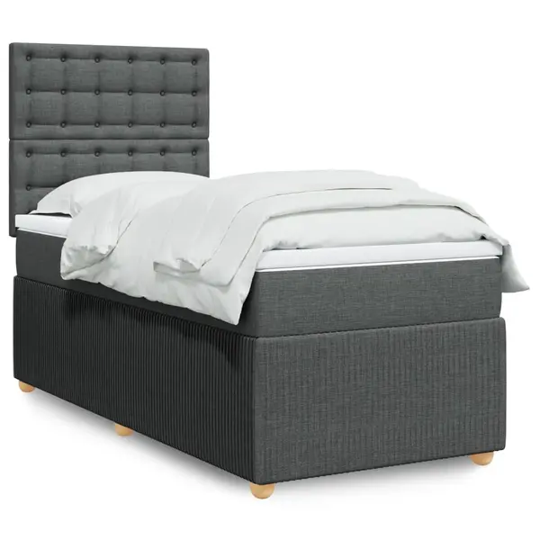 Gossi pat box spring cu saltea, gri inchis, 80x200 cm, textil