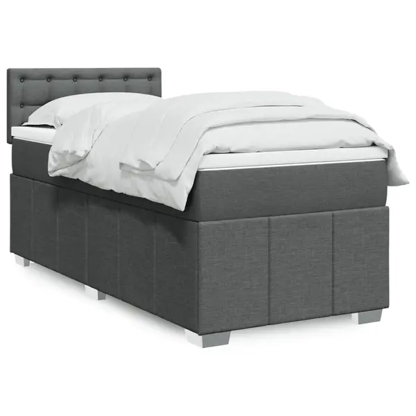 Gossi pat box spring cu saltea, gri inchis, 80x200 cm, textil