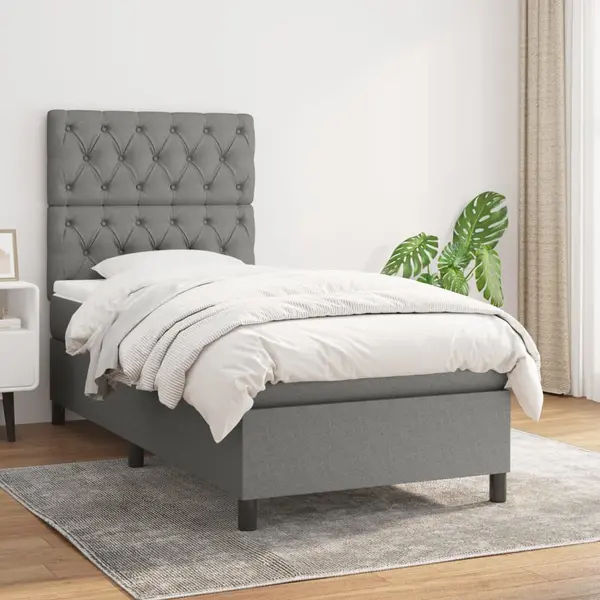 Gossi pat box spring cu saltea, gri inchis, 80x200 cm, textil