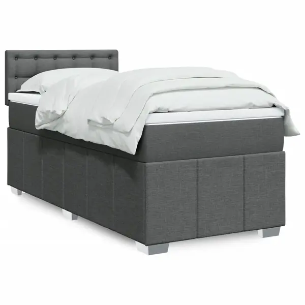 Gossi pat box spring cu saltea, gri inchis, 80x200 cm, textil