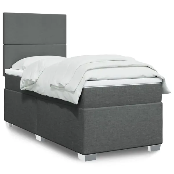 Gossi pat box spring cu saltea, gri inchis, 80x200 cm, textil