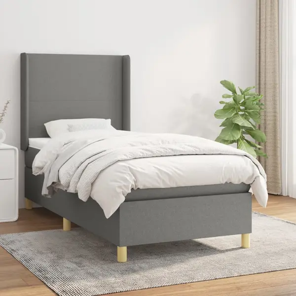 Gossi pat box spring cu saltea, gri inchis, 80x200 cm, textil