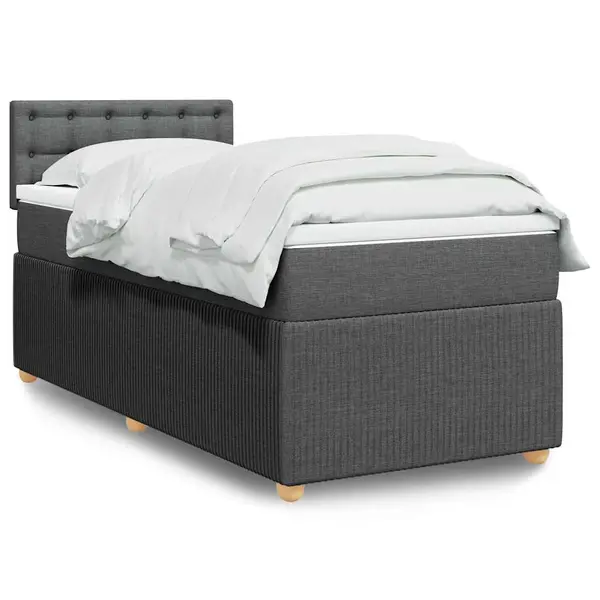 Gossi pat box spring cu saltea, gri inchis, 80x200 cm, textil