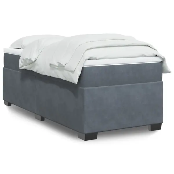 Gossi pat box spring cu saltea, gri inchis, 90x190 cm, catifea