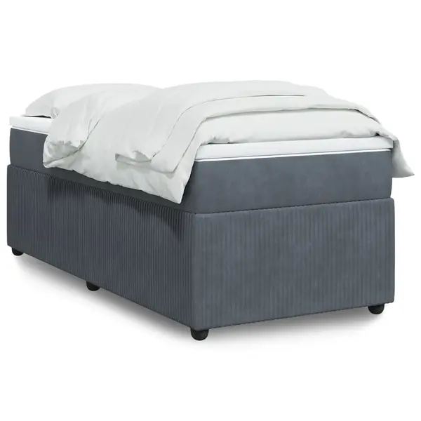 Gossi pat box spring cu saltea, gri inchis, 90x190 cm, catifea