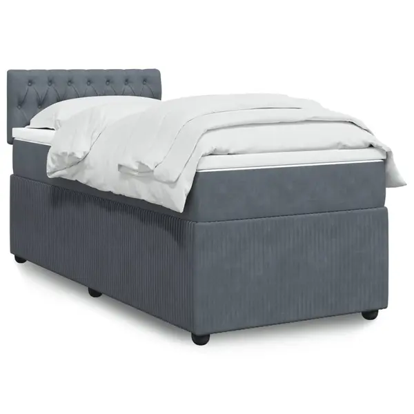 Gossi pat box spring cu saltea, gri inchis, 90x190 cm, catifea