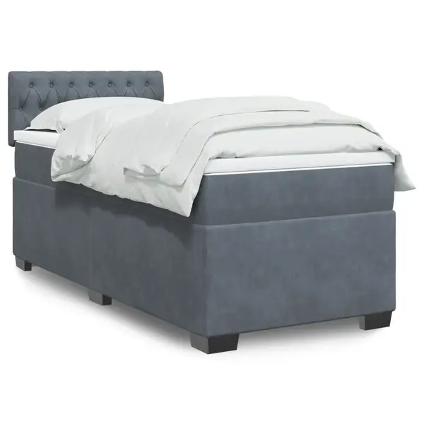 Gossi pat box spring cu saltea, gri inchis, 90x190 cm, catifea
