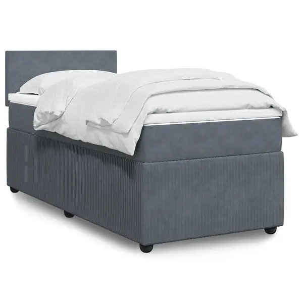 Gossi pat box spring cu saltea, gri inchis, 90x190 cm, catifea