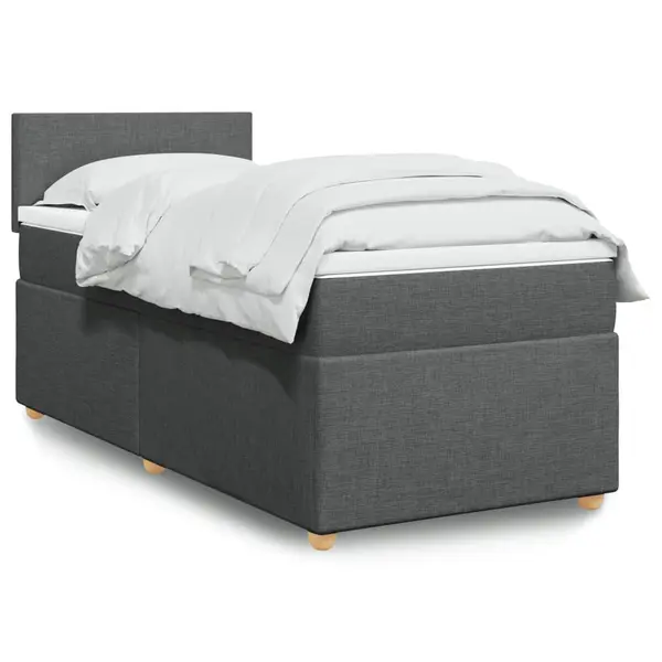 Gossi pat box spring cu saltea, gri inchis, 90x190 cm, textil