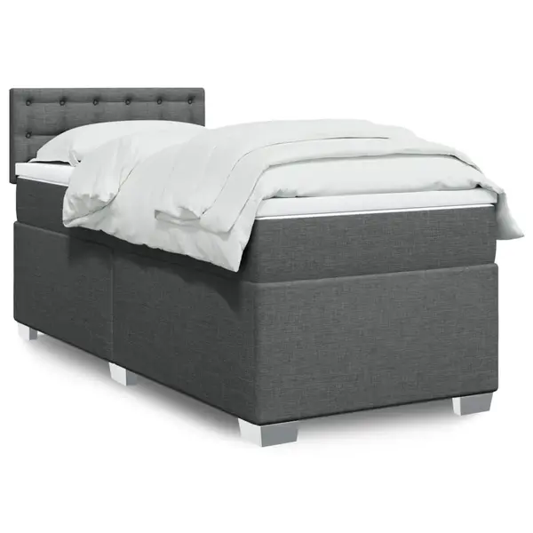 Gossi pat box spring cu saltea, gri inchis, 90x190 cm, textil