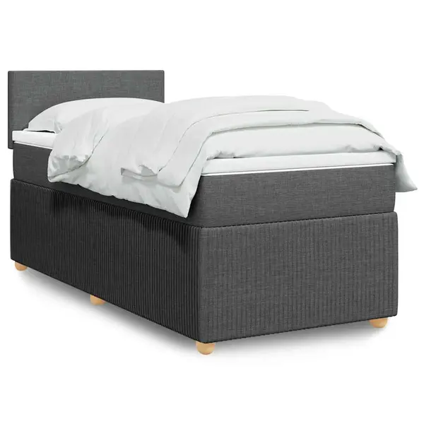 Gossi pat box spring cu saltea, gri inchis, 90x190 cm, textil
