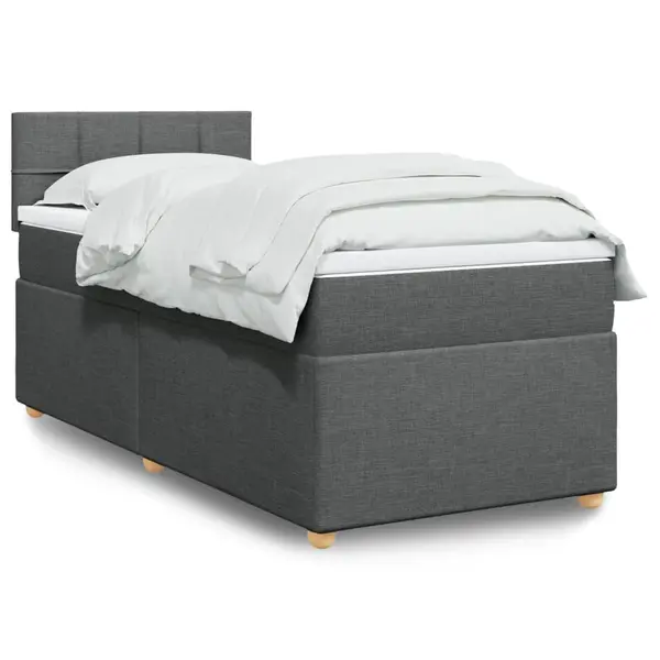 Gossi pat box spring cu saltea, gri inchis, 90x190 cm, textil