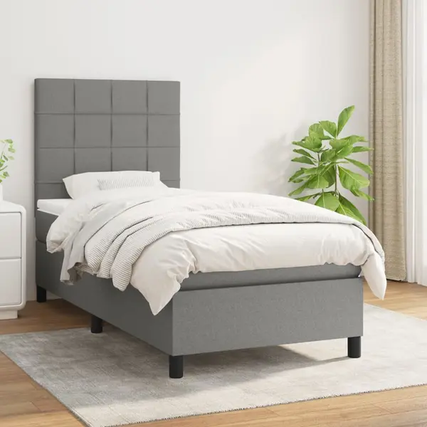 Gossi pat box spring cu saltea, gri inchis, 90x190 cm, textil