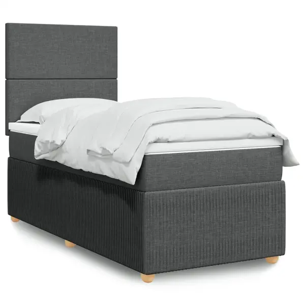 Gossi pat box spring cu saltea, gri inchis, 90x190 cm, textil