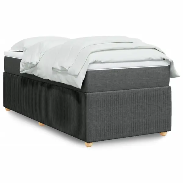 Gossi pat box spring cu saltea, gri inchis, 90x190 cm, textil