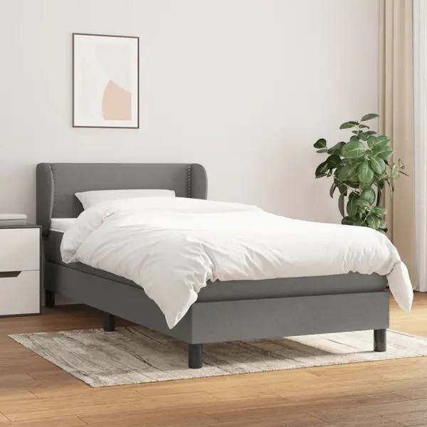 Gossi pat box spring cu saltea, gri inchis, 90x190 cm, textil