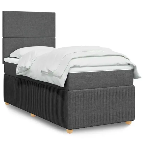 Gossi pat box spring cu saltea, gri inchis, 90x190 cm, textil