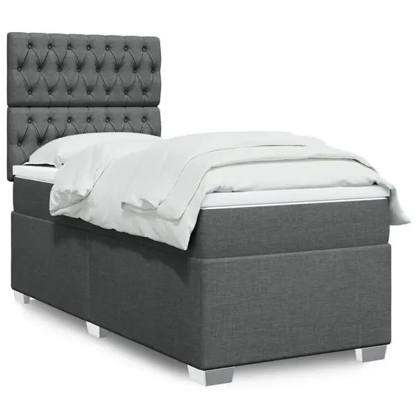 Gossi pat box spring cu saltea, gri inchis, 90x190 cm, textil