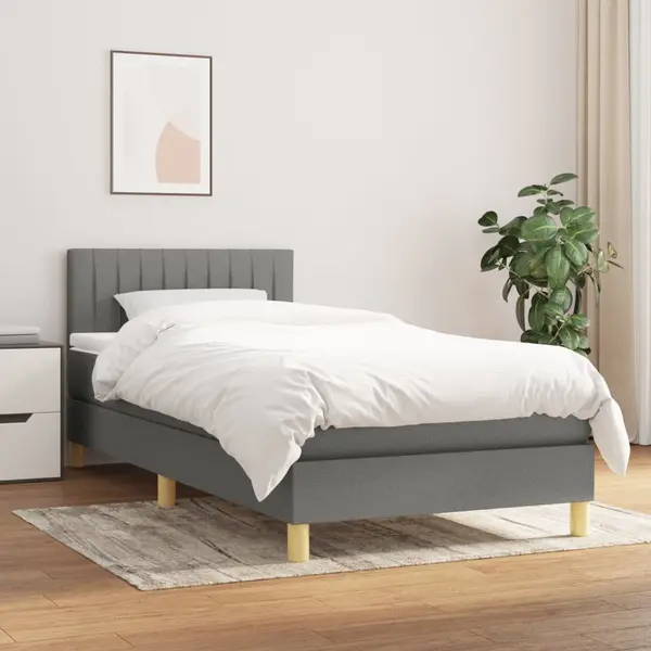Gossi pat box spring cu saltea, gri inchis, 90x190 cm, textil