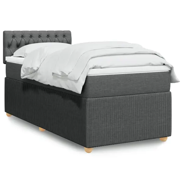 Gossi pat box spring cu saltea, gri inchis, 90x190 cm, textil