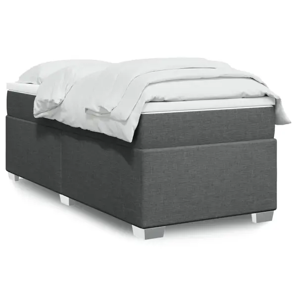 Gossi pat box spring cu saltea, gri inchis, 90x190 cm, textil