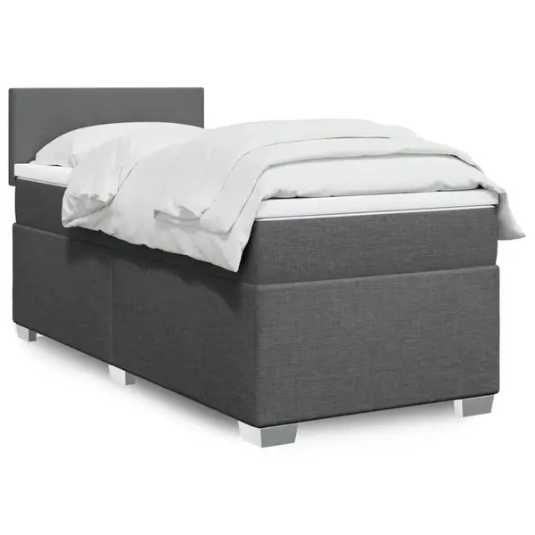 Gossi pat box spring cu saltea, gri inchis, 90x190 cm, textil