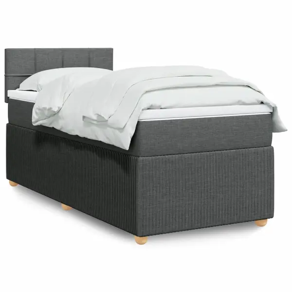 Gossi pat box spring cu saltea, gri inchis, 90x190 cm, textil