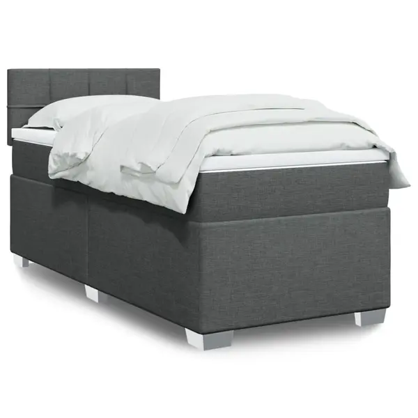 Gossi pat box spring cu saltea, gri inchis, 90x190 cm, textil