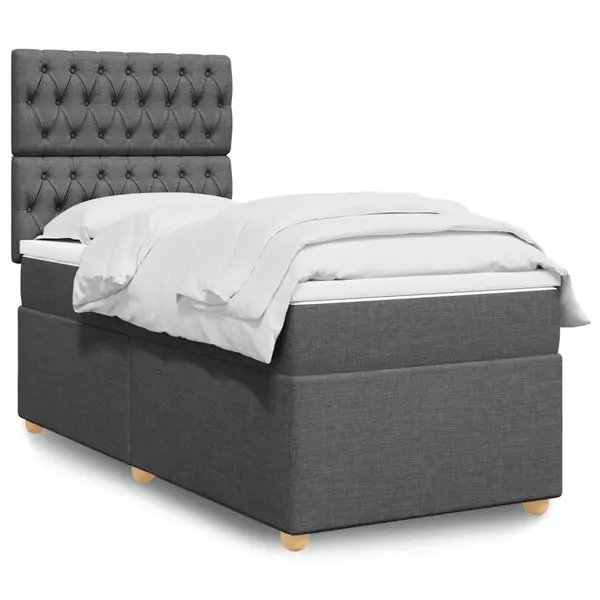 Gossi pat box spring cu saltea, gri inchis, 90x190 cm, textil