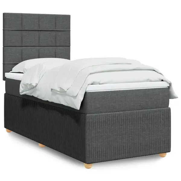 Gossi pat box spring cu saltea, gri inchis, 90x190 cm, textil