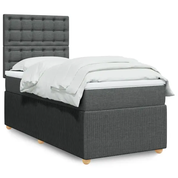 Gossi pat box spring cu saltea, gri inchis, 90x190 cm, textil