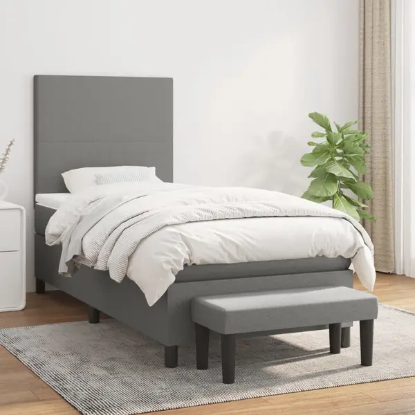Gossi pat box spring cu saltea, gri inchis, 90x190 cm, textil
