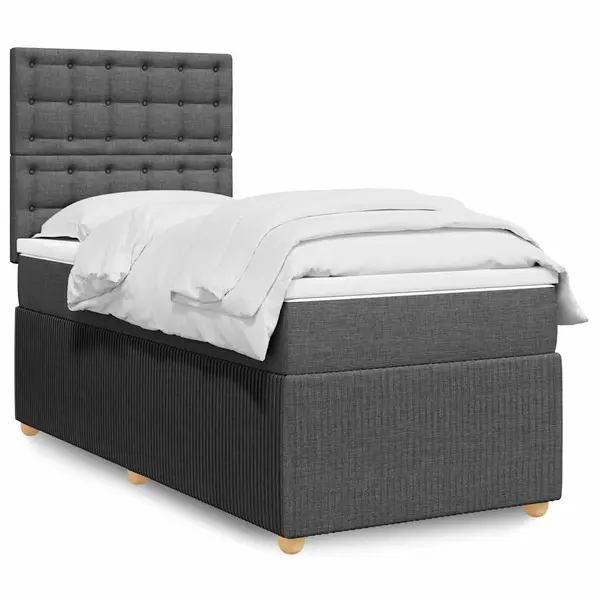 Gossi pat box spring cu saltea, gri inchis, 90x190 cm, textil