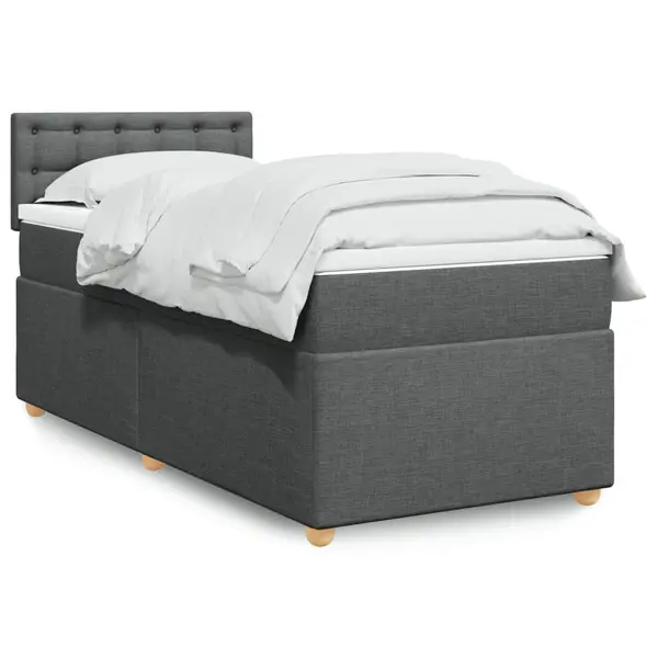 Gossi pat box spring cu saltea, gri inchis, 90x190 cm, textil