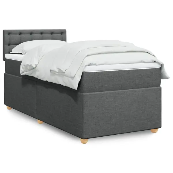 Gossi pat box spring cu saltea, gri inchis, 90x190 cm, textil