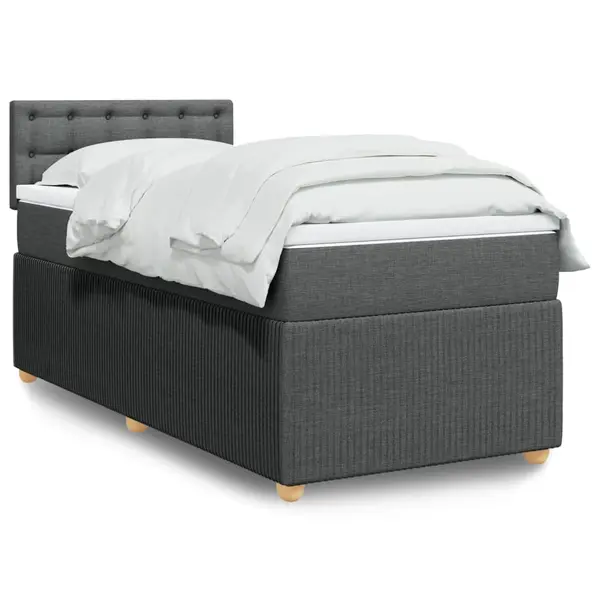 Gossi pat box spring cu saltea, gri inchis, 90x190 cm, textil