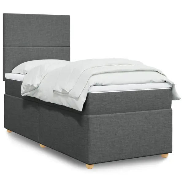 Gossi pat box spring cu saltea, gri inchis, 90x190 cm, textil