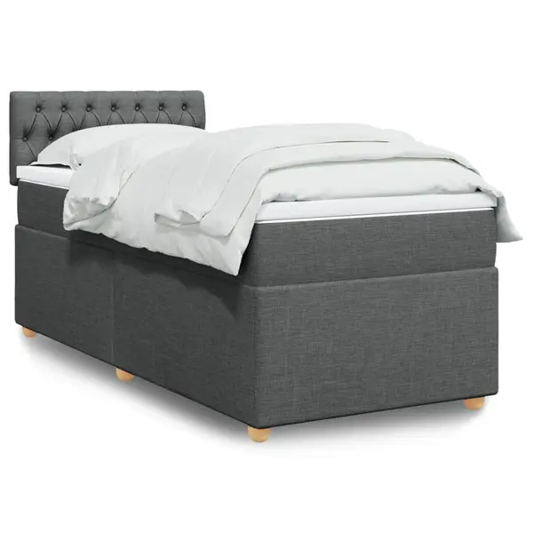 Gossi pat box spring cu saltea, gri inchis, 90x190 cm, textil