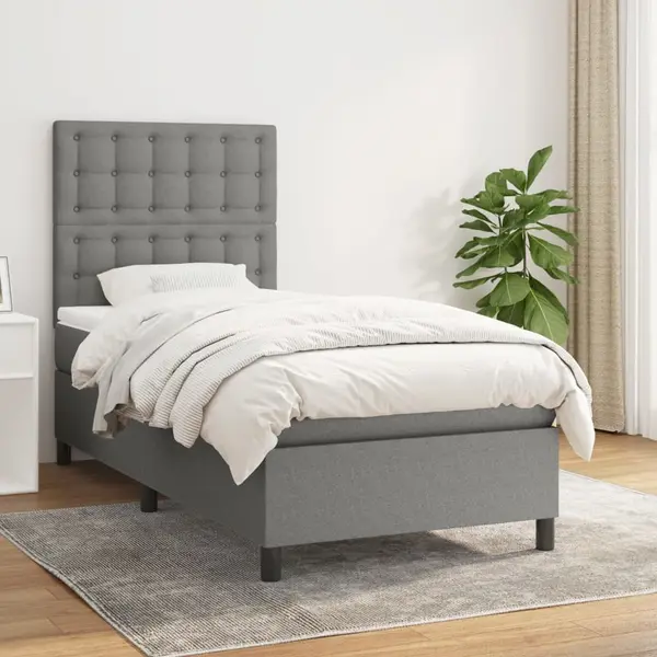 Gossi pat box spring cu saltea, gri inchis, 90x190 cm, textil