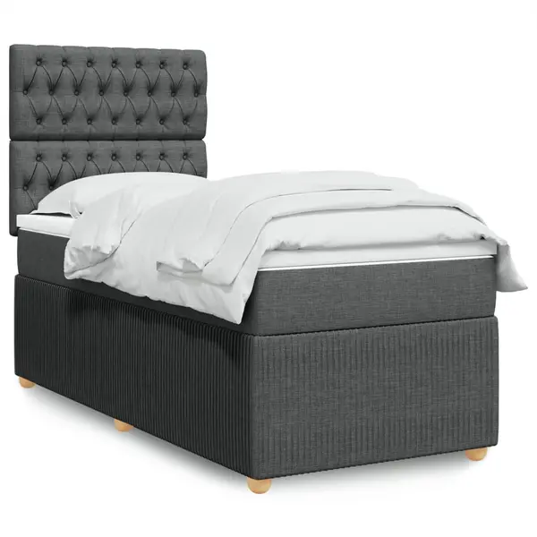 Gossi pat box spring cu saltea, gri inchis, 90x190 cm, textil