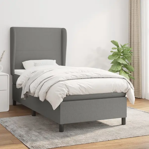 Gossi pat box spring cu saltea, gri inchis, 90x190 cm, textil