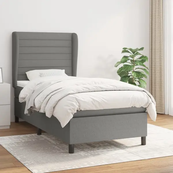 Gossi pat box spring cu saltea, gri inchis, 90x190 cm, textil