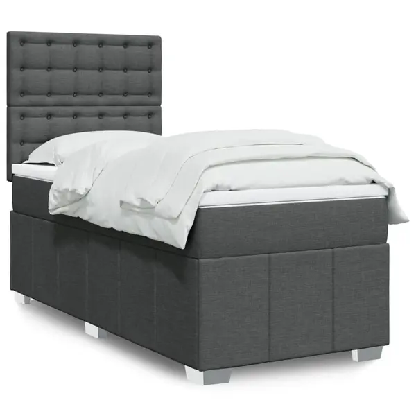 Gossi pat box spring cu saltea, gri inchis, 90x190 cm, textil
