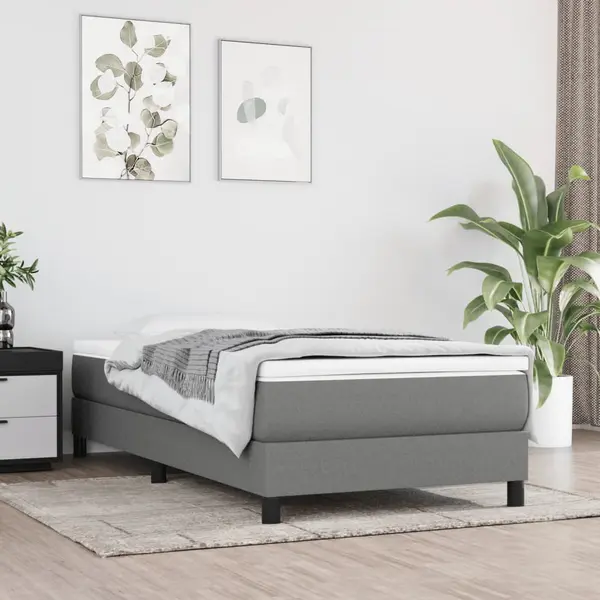 Gossi pat box spring cu saltea, gri inchis, 90x190 cm, textil