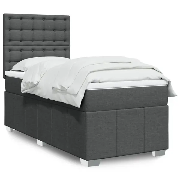 Gossi pat box spring cu saltea, gri inchis, 90x190 cm, textil