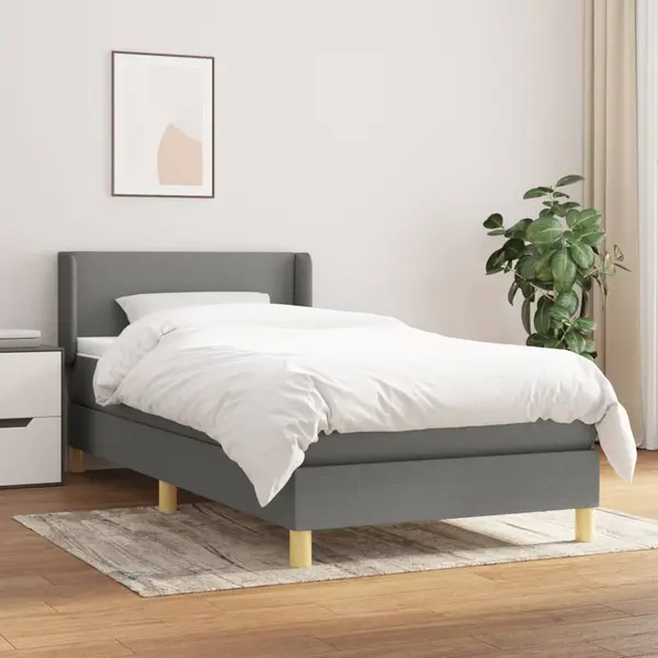 Gossi pat box spring cu saltea, gri inchis, 90x200 cm, textil
