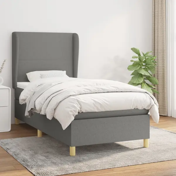 Gossi pat box spring cu saltea, gri inchis, 90x200 cm, textil