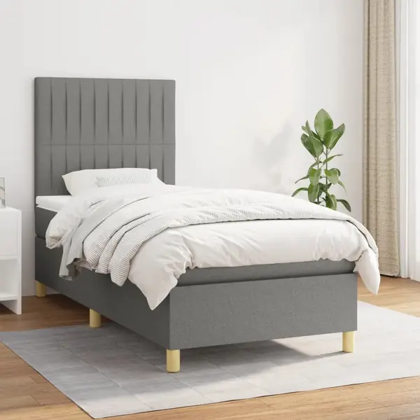 Gossi pat box spring cu saltea, gri inchis, 90x200 cm, textil